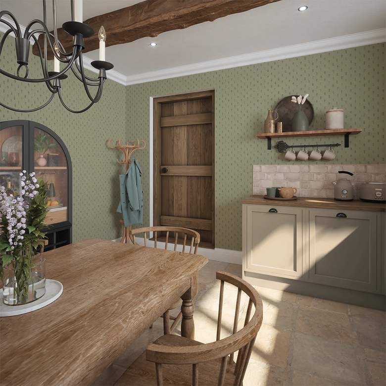 Wee Thistle Wallpaper in Slow Cooked Sage