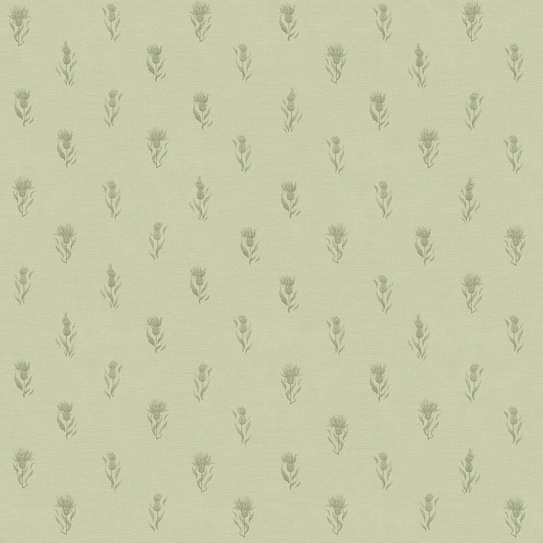 Sample of Wee Thistle Wallpaper in Slow Cooked Sage and New Forest Green