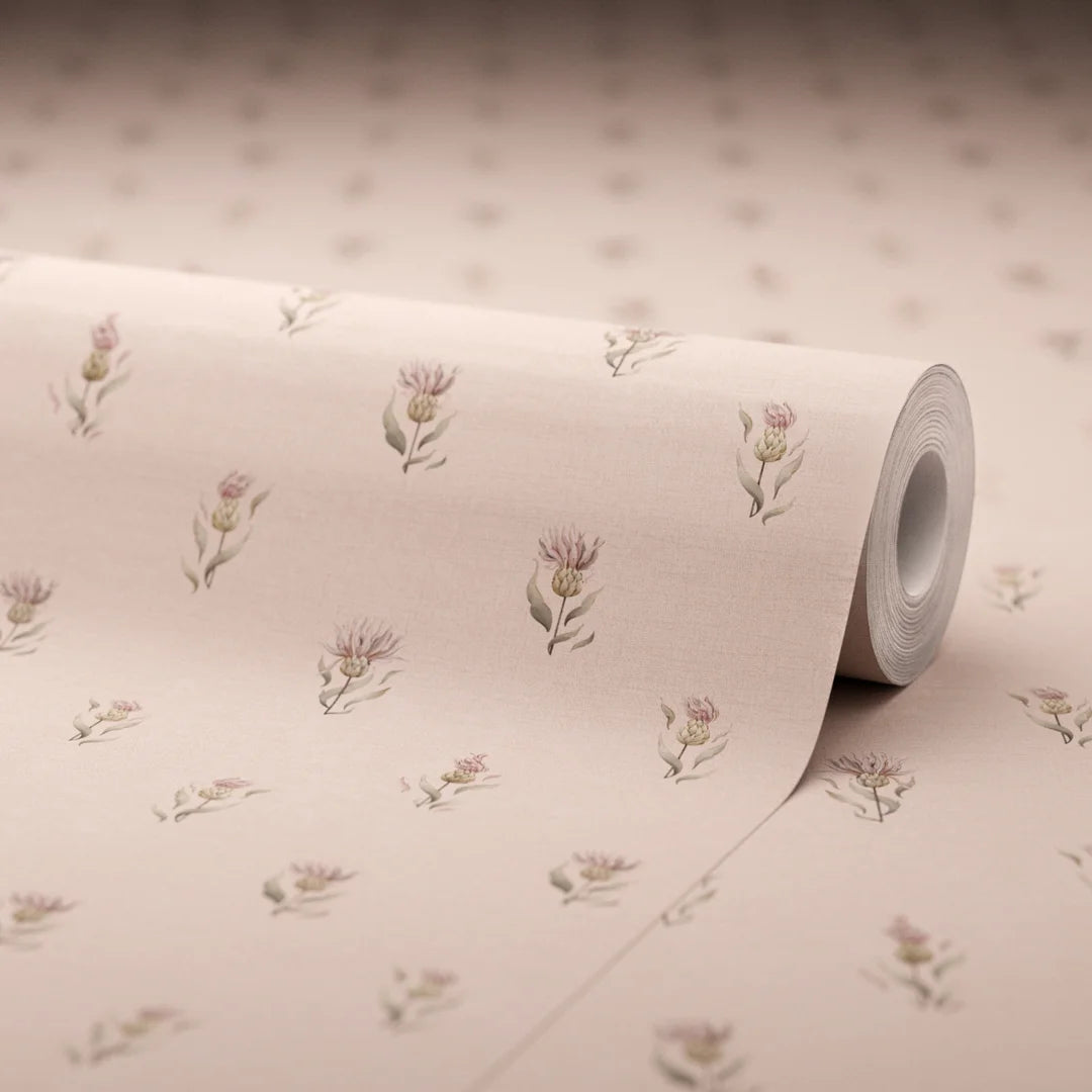 Wee Thistle Wallpaper in Vintage Rose
