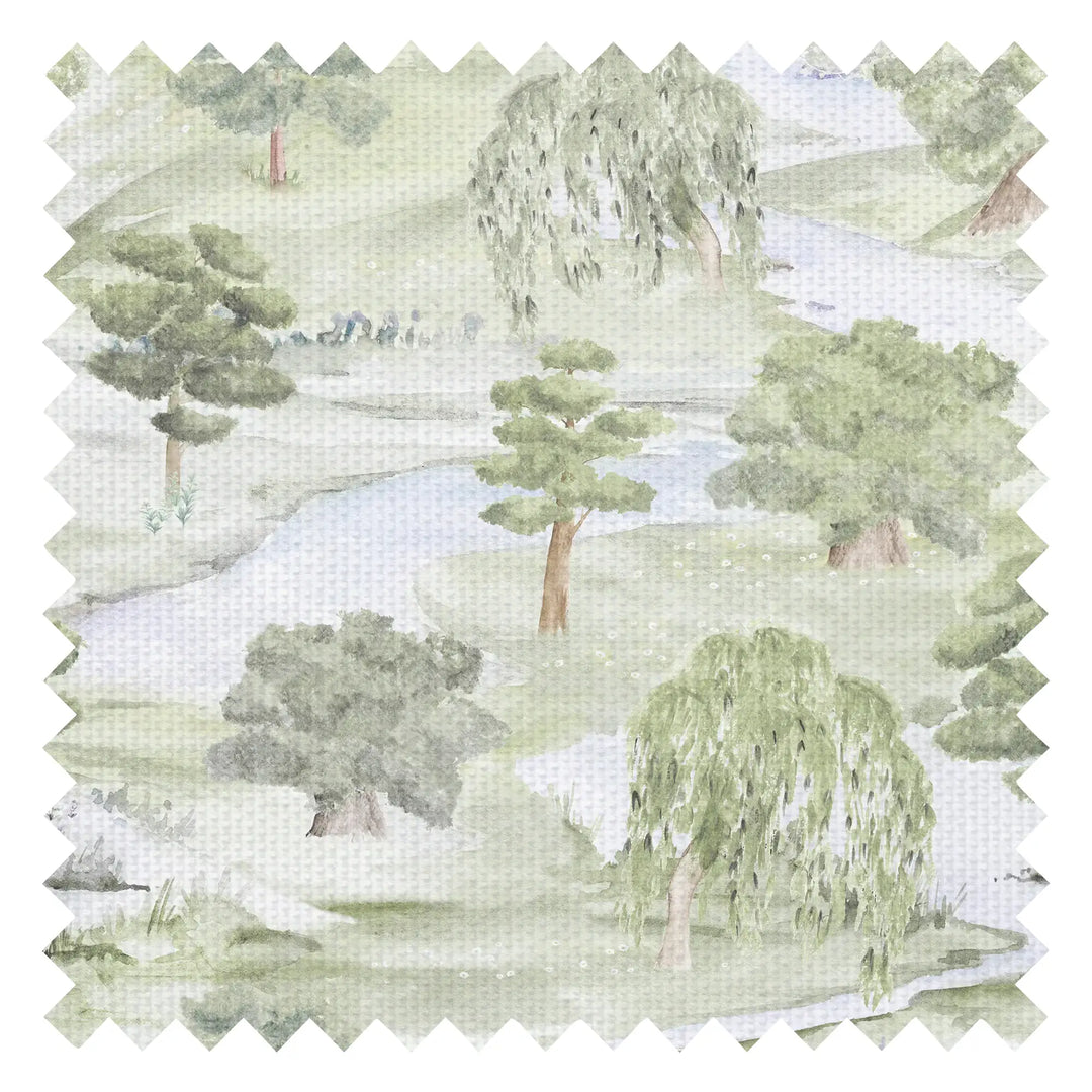 Weeping Willow Meander Fabric in Soft Greens
