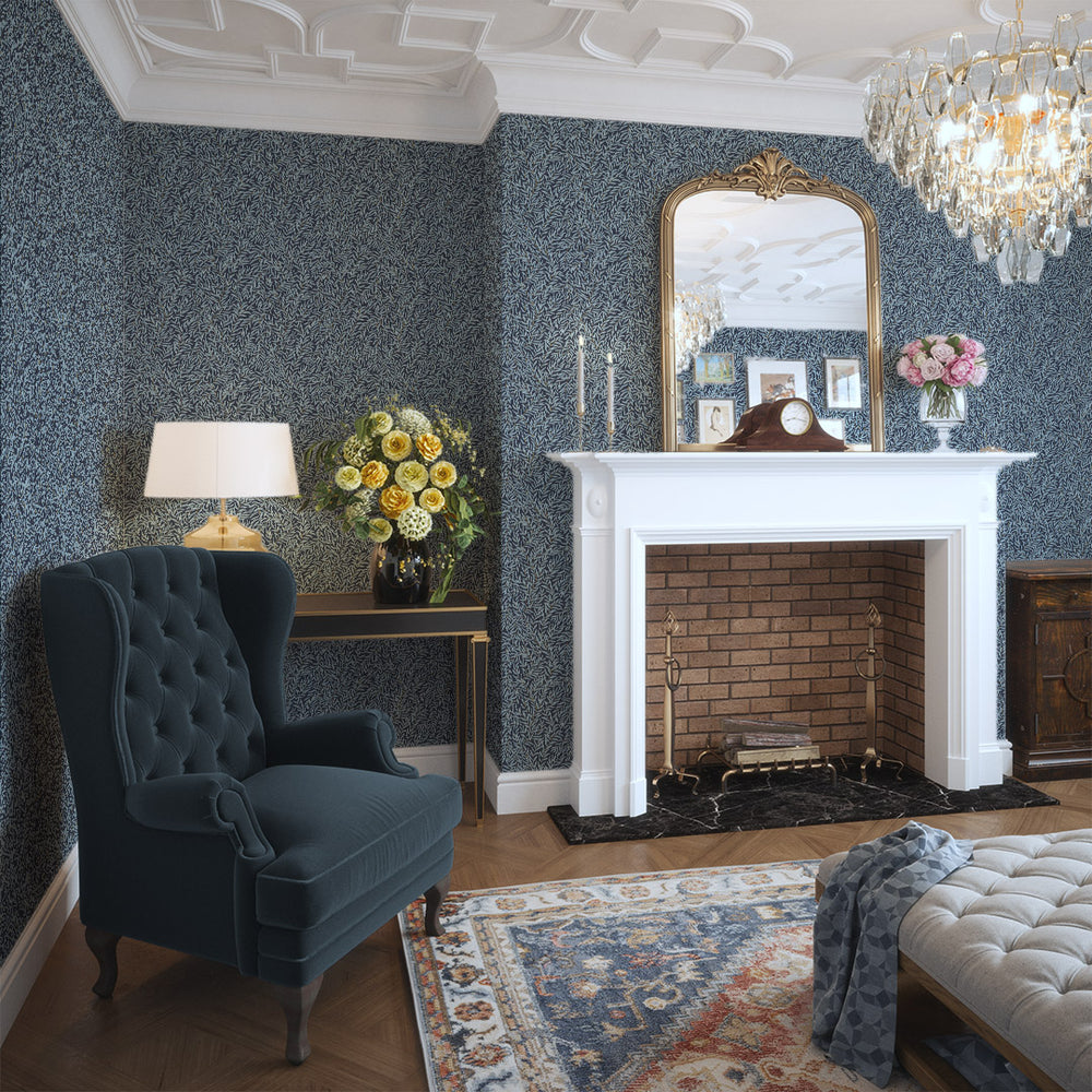 Whimsical Willow Wallpaper in Egyptian Blue and Sky Blue