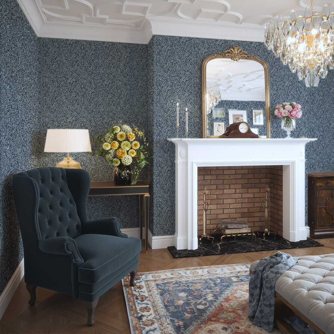 Whimsical Willow Wallpaper in Egyptian Blue and Sky Blue