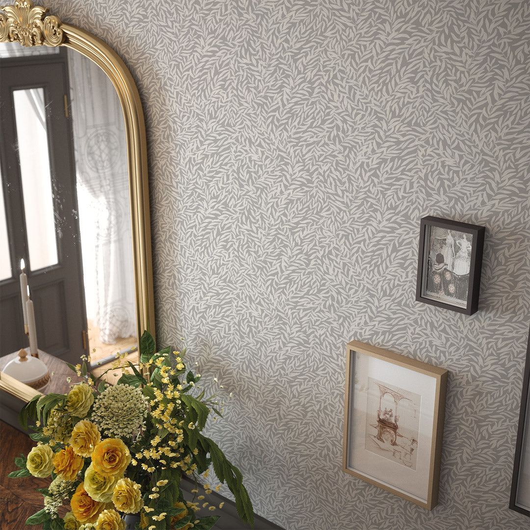 Whimsical Willow Wallpaper in Linen on Earl Grey