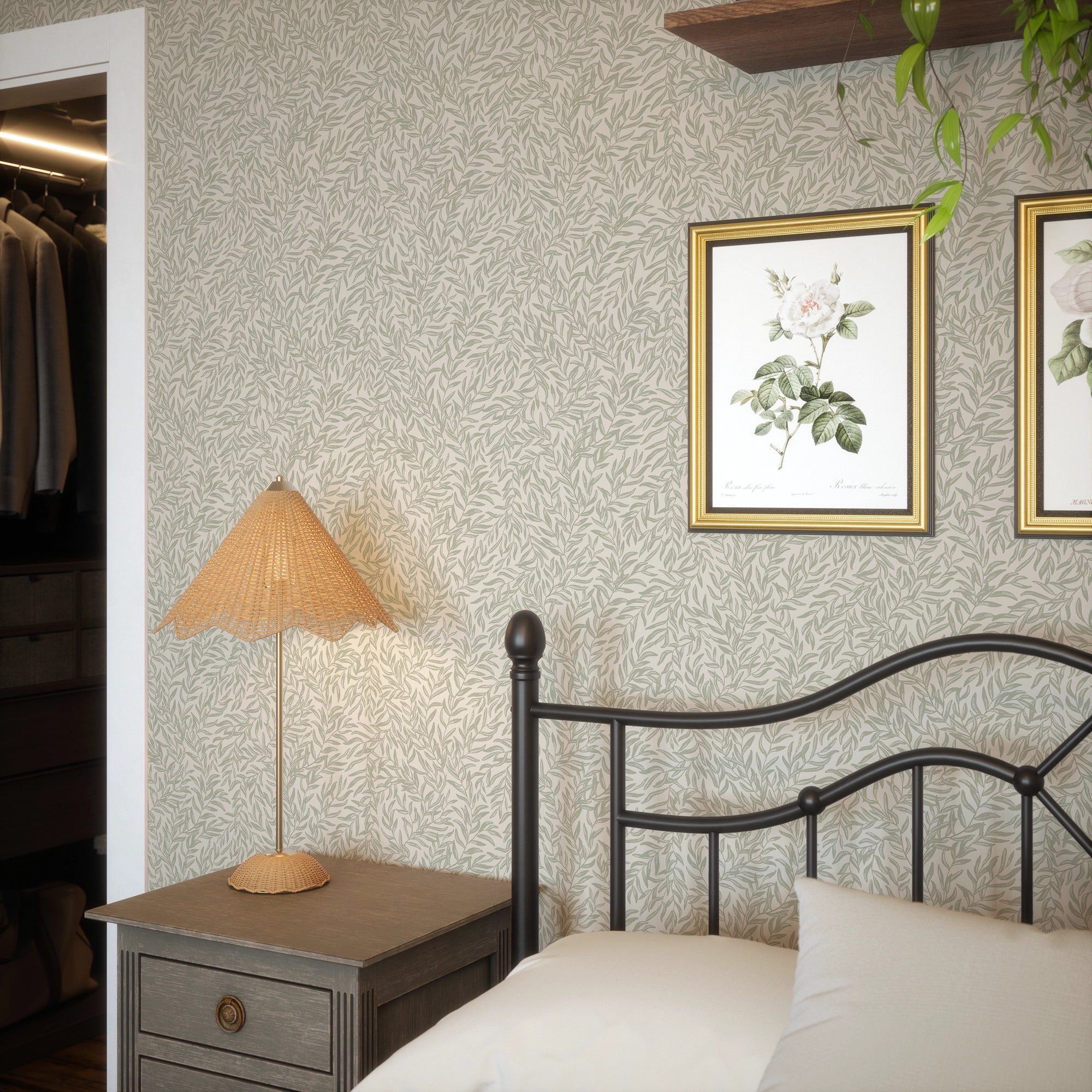 Whimsical Willow Wallpaper in Sage on Cream