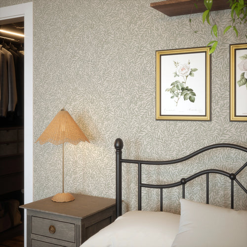 Whimsical Willow Wallpaper in Sage on Cream