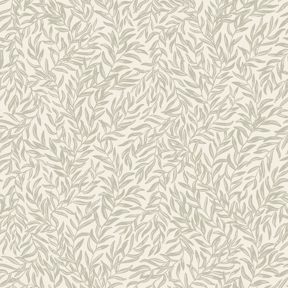 Whimsical Willow Wallpaper in Sage on Cream