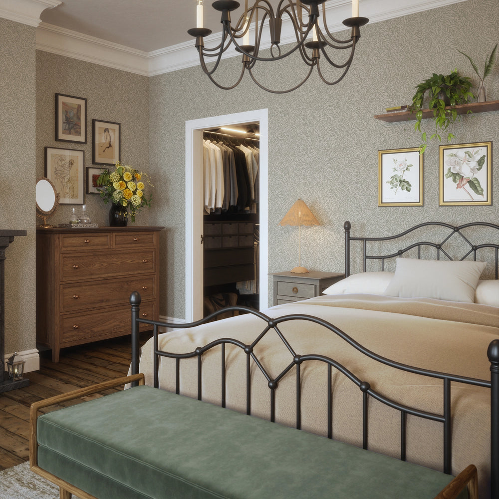 Whimsical Willow Wallpaper in Sage on Cream