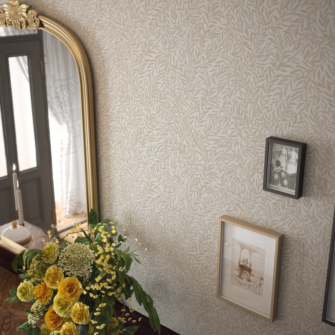 Whimsical Willow Wallpaper in Soft Brown on Cream