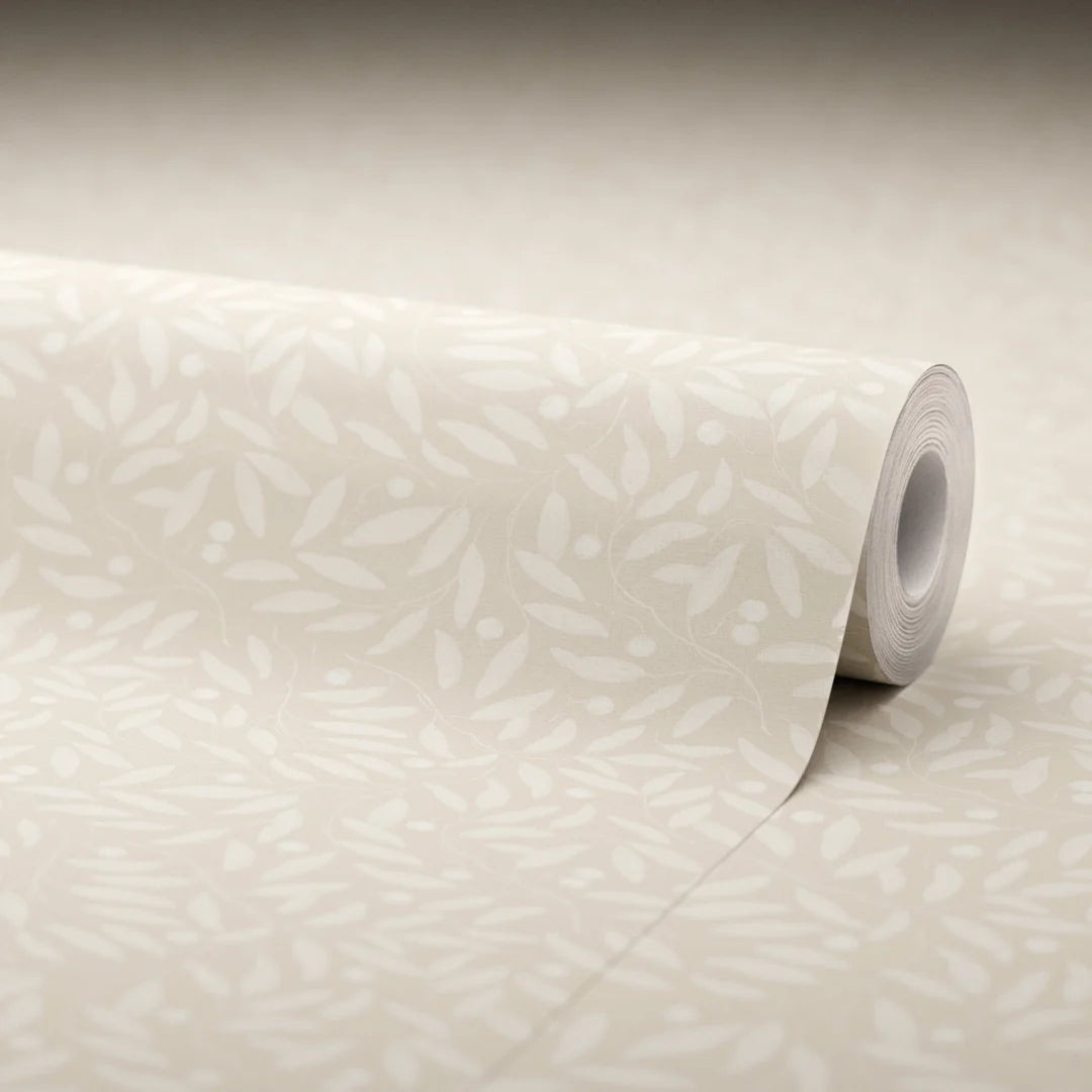 Whispering Leaves Wallpaper in Castle Stone