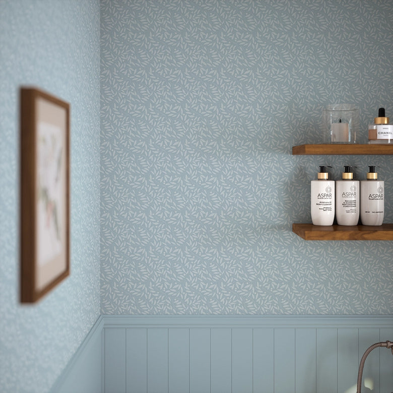 Whispering Leaves Wallpaper in Mineral Mist
