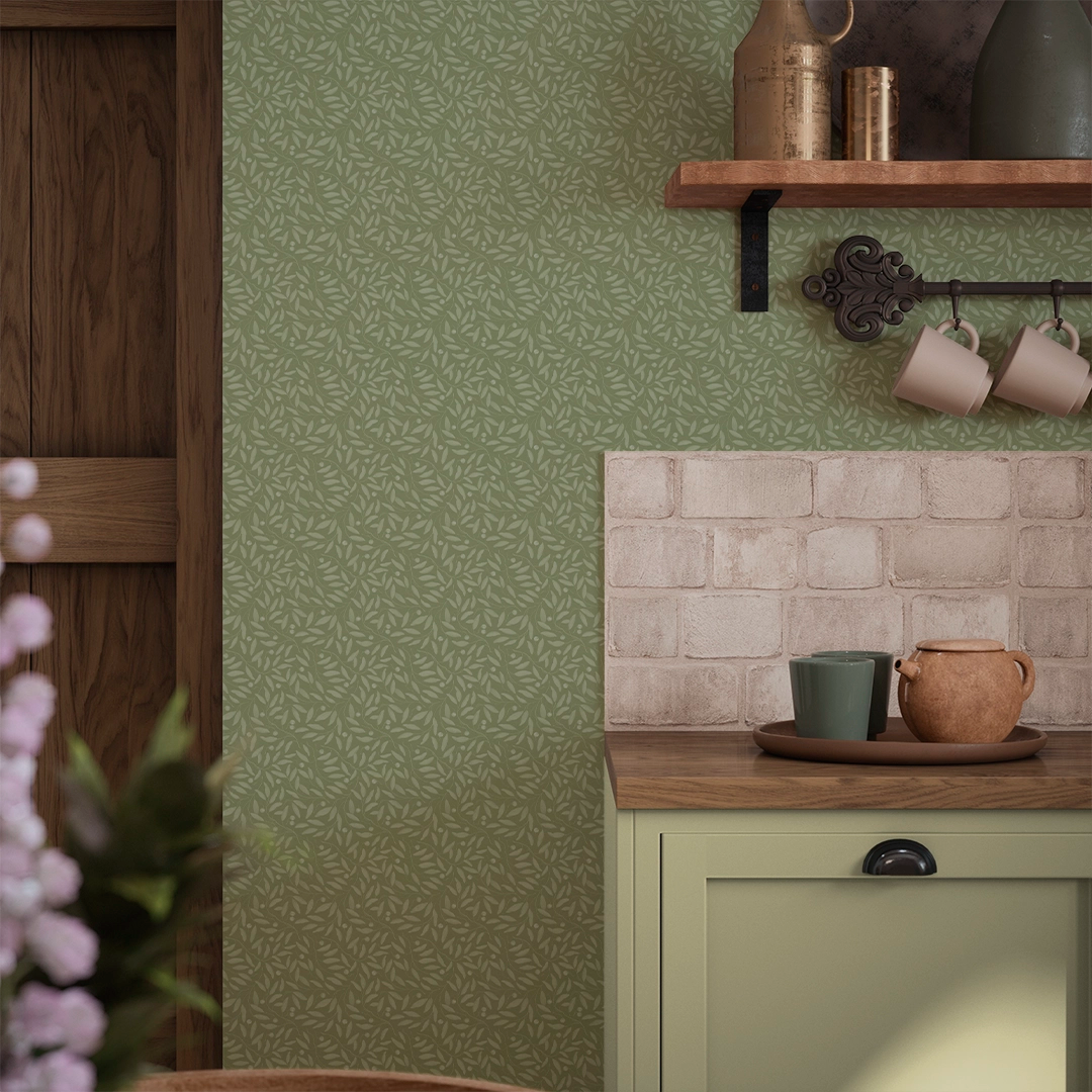 Whispering Leaves Wallpaper in Olive Tree