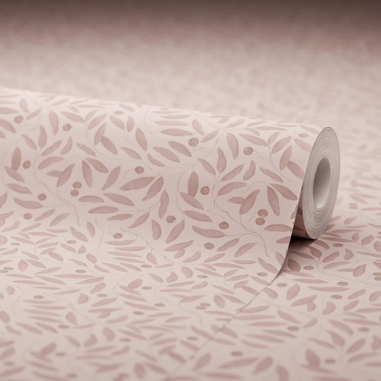 Whispering Leaves Wallpaper in Sweet Raspberry