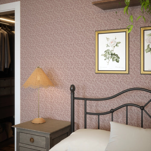 Whispering Leaves Wallpaper in Sweet Raspberry