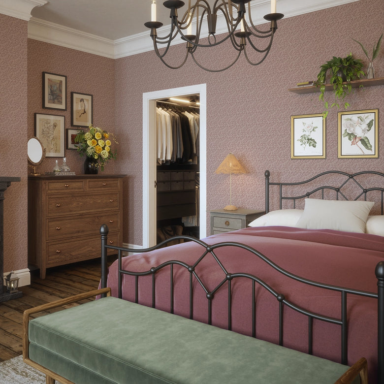 Whispering Leaves Wallpaper in Sweet Raspberry