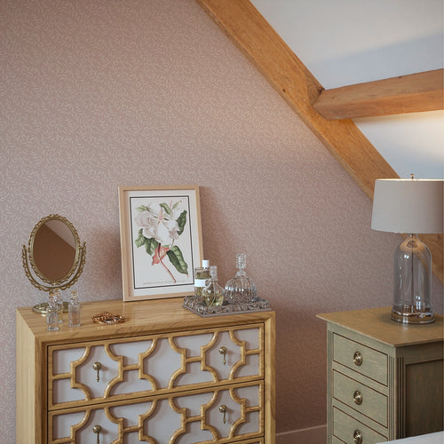 Whispering Leaves Wallpaper in Vintage Rose