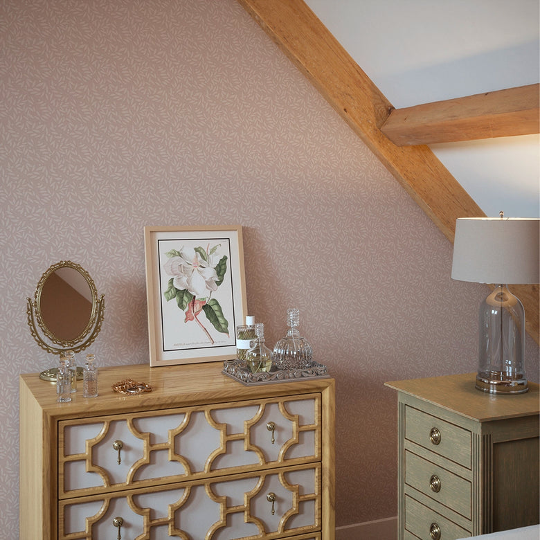 Whispering Leaves Wallpaper in Vintage Rose