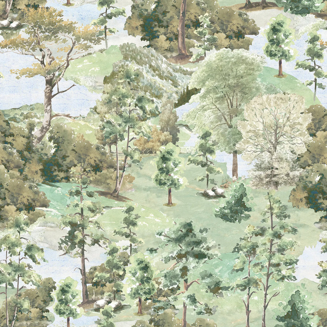 Wildwood Water Wallpaper in Greens