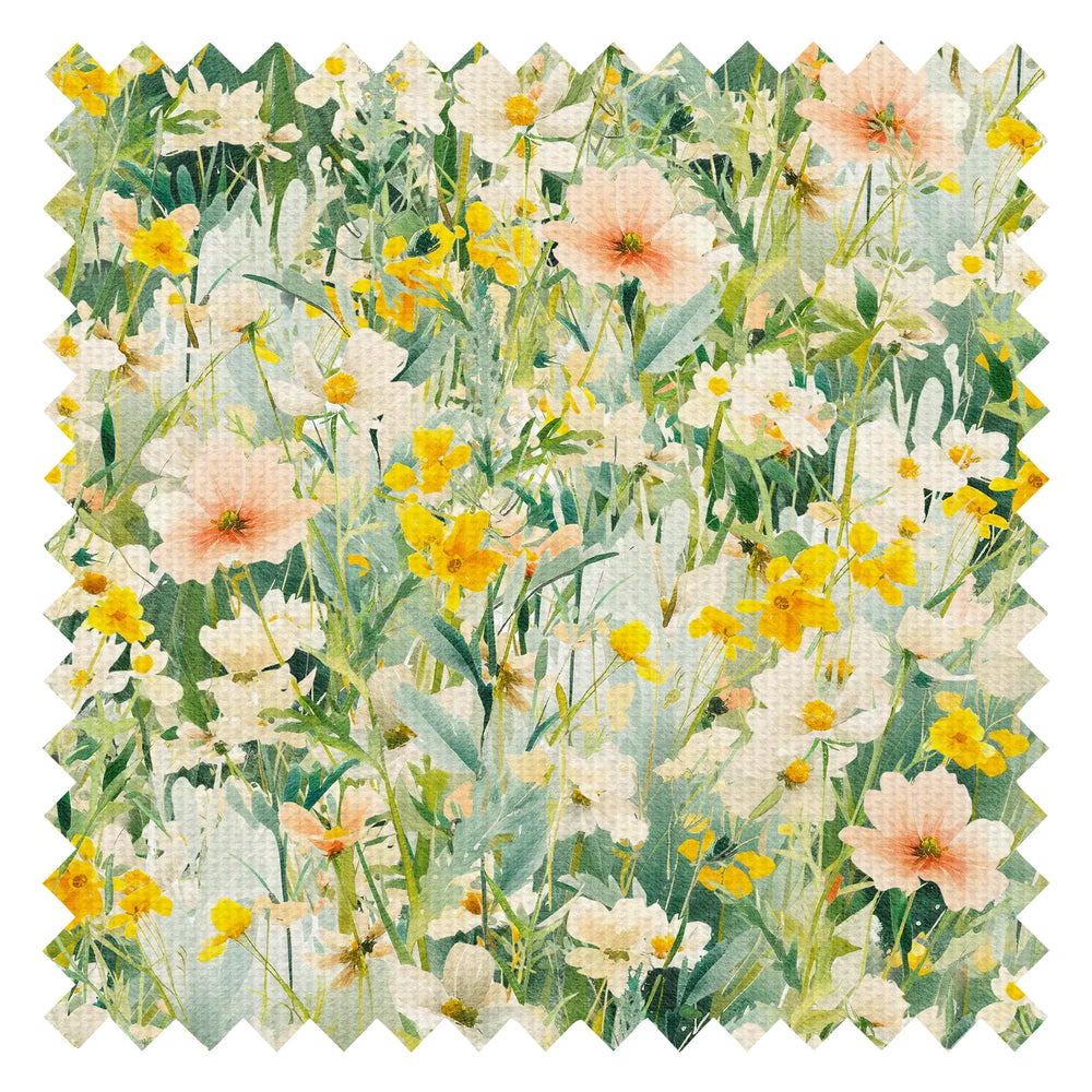 Windswept Wildflowers Fabric in Greens, Yellows and Pink