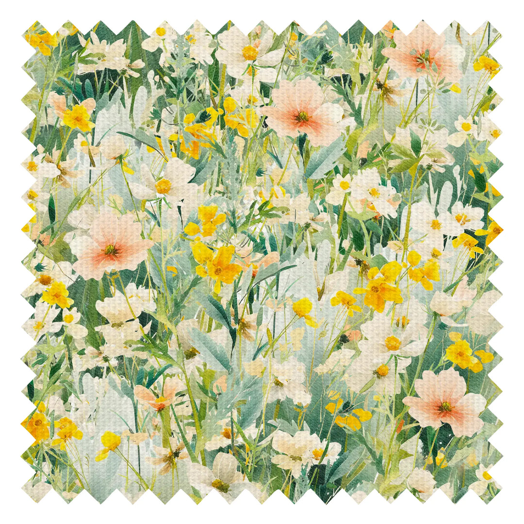 Windswept Wildflowers Fabric in Greens, Yellows and Pink