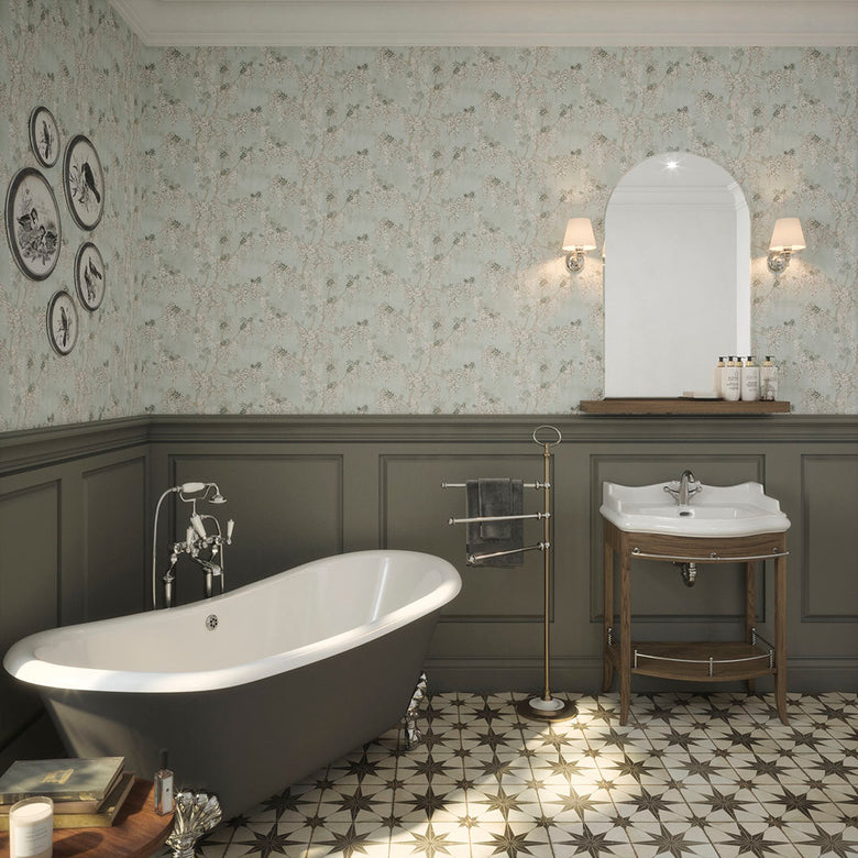 Wisteria Lane Wallpaper in Mist Green and Vintage Grey