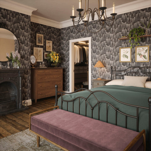 Wisteria Lane Wallpaper in Shades of Charcoal with White