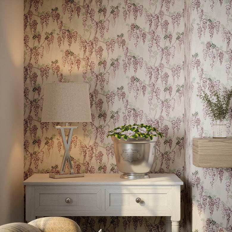 Wisteria Lane Wallpaper in Shades of Lavender and Linen Cream