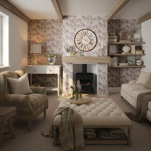 Wisteria Lane Wallpaper in Shades of Lavender and Linen Cream