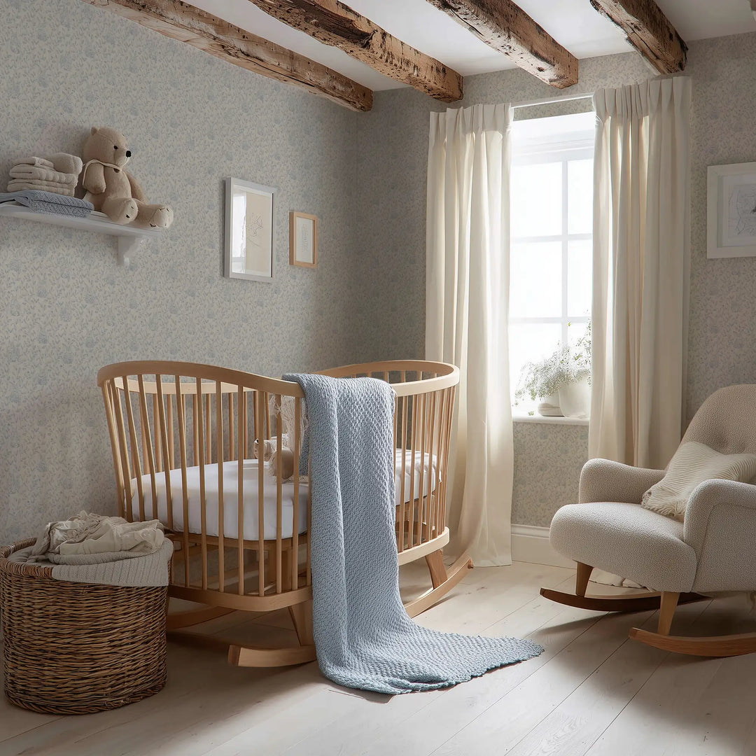 Woodland Sanctuary Wallpaper in Blue on Cream