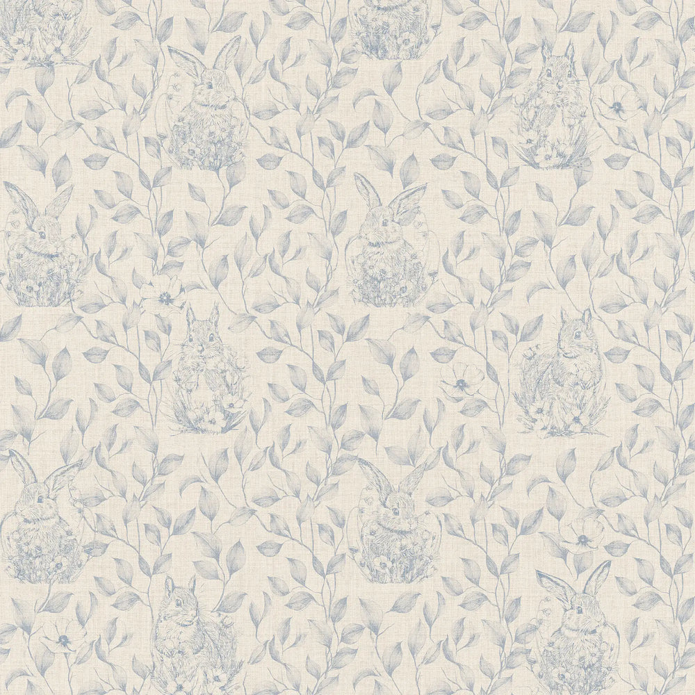 Woodland Sanctuary Wallpaper in Blue on Cream