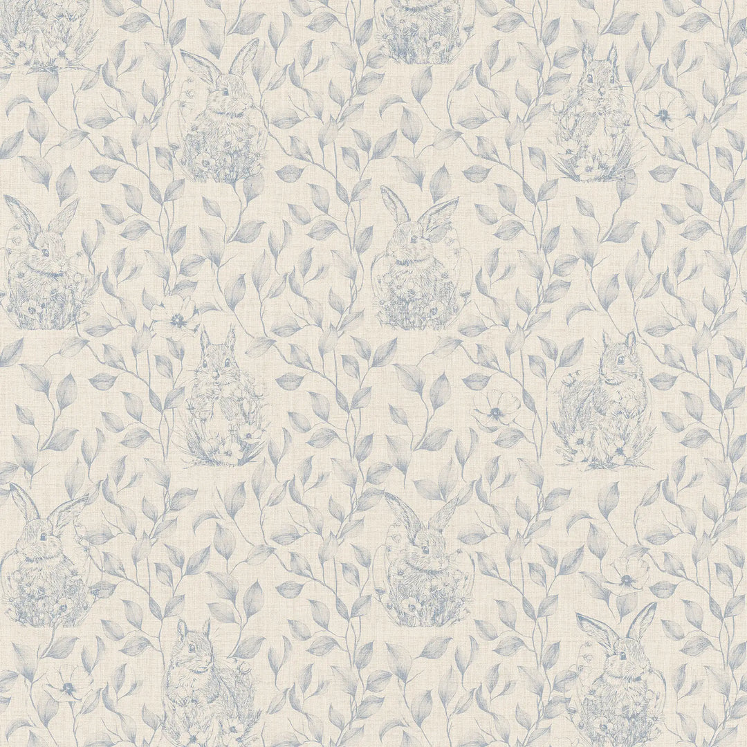 Woodland Sanctuary Wallpaper in Blue on Cream