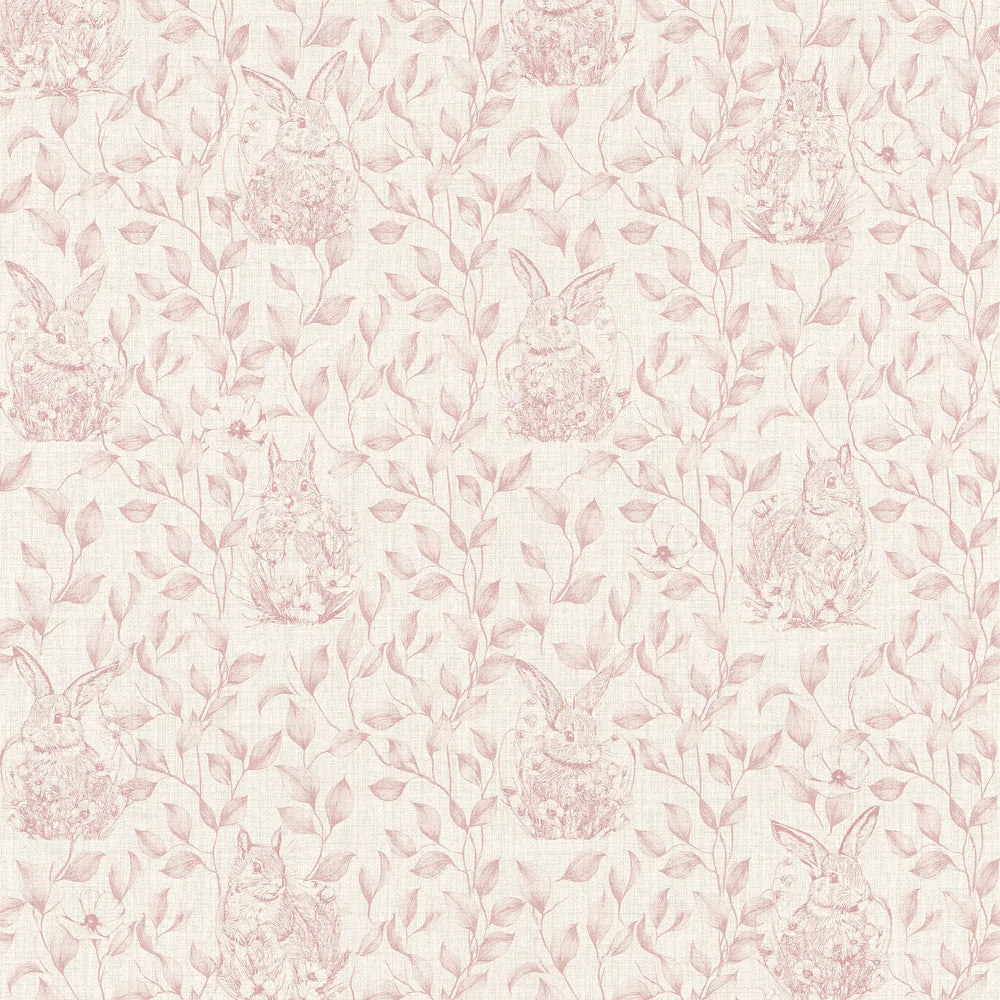 Woodland Sanctuary Wallpaper in Dusty Pink on Cream