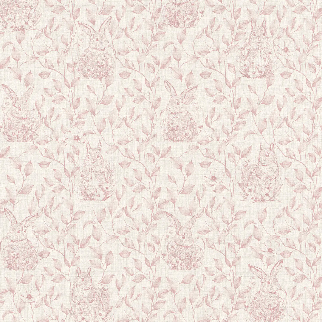 Woodland Sanctuary Wallpaper in Dusty Pink on Cream