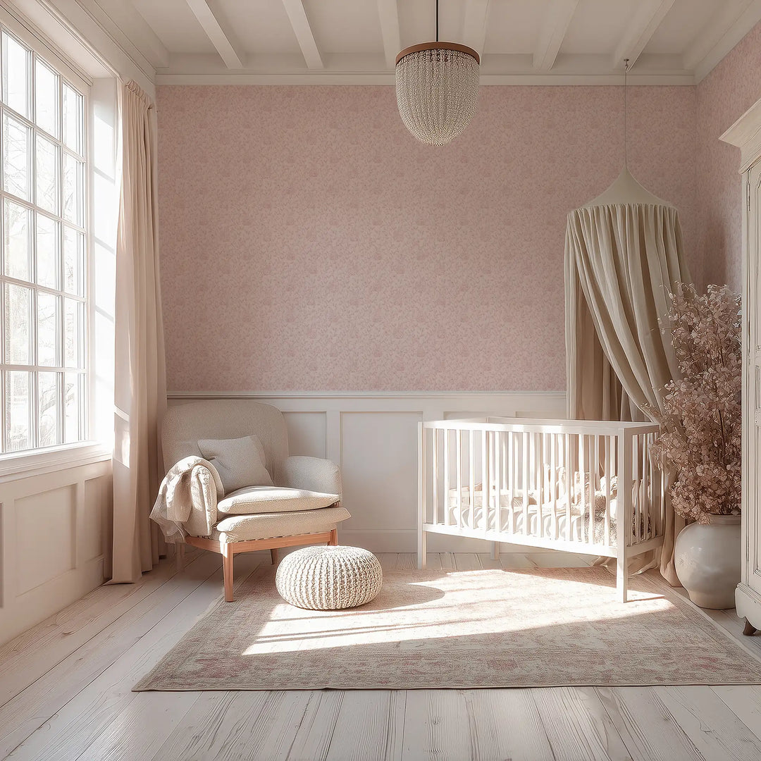 Woodland Sanctuary Wallpaper in Dusty Pink on Pink