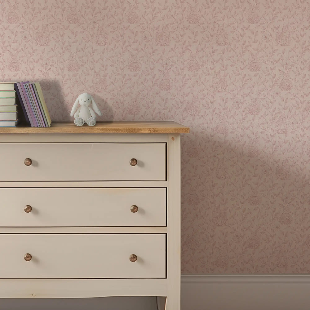Woodland Sanctuary Wallpaper in Dusty Pink on Pink