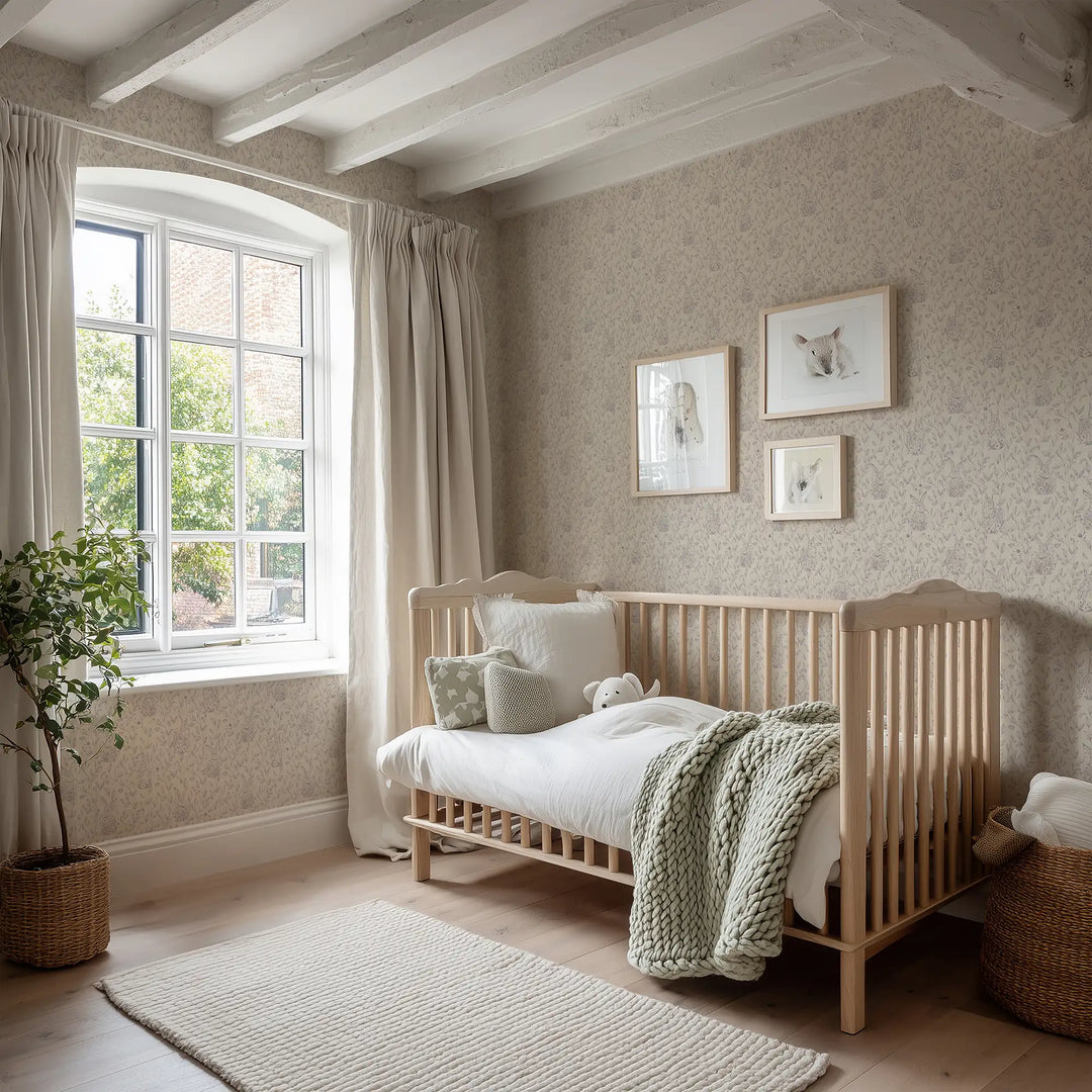 Woodland Sanctuary Wallpaper in Lavender on Cream