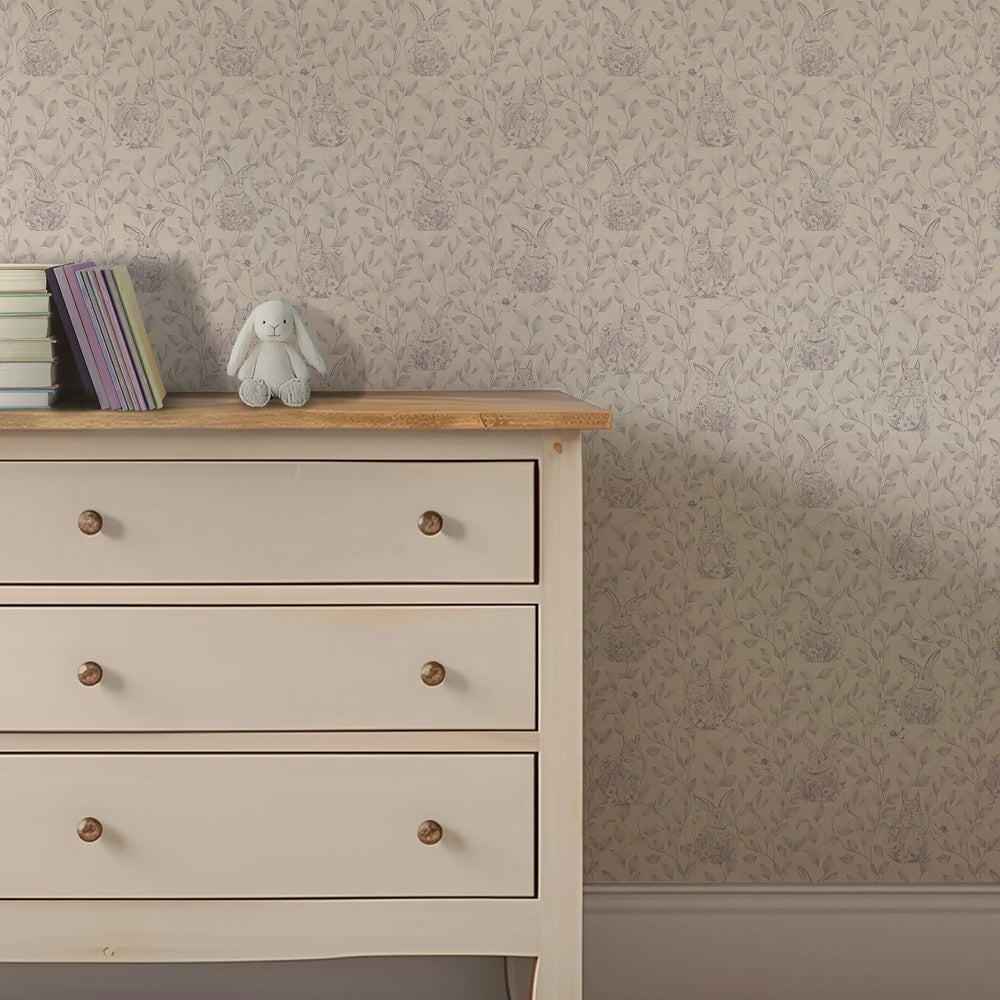 Woodland Sanctuary Wallpaper in Lavender on Cream