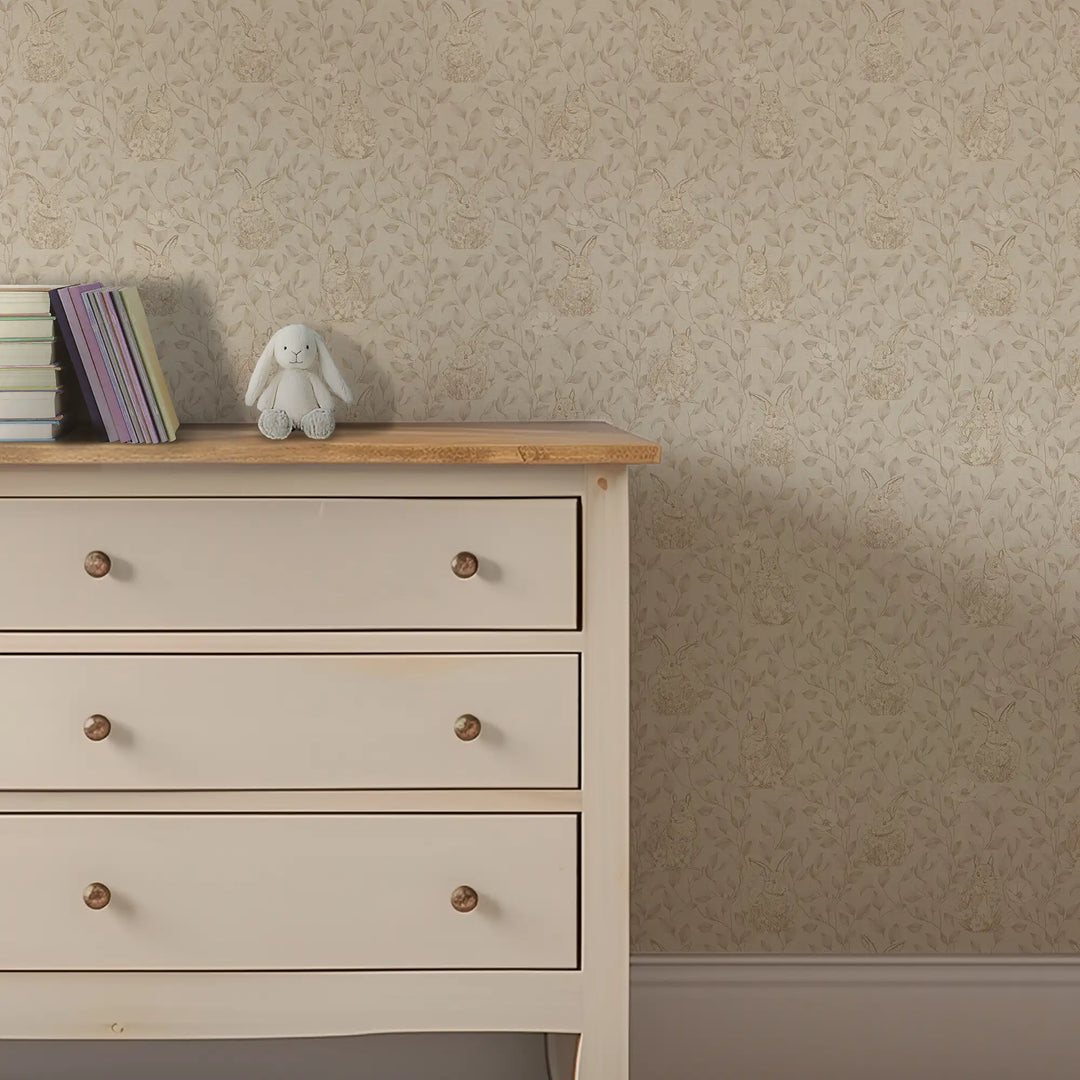 Woodland Sanctuary Wallpaper in Natural on Dark Cream