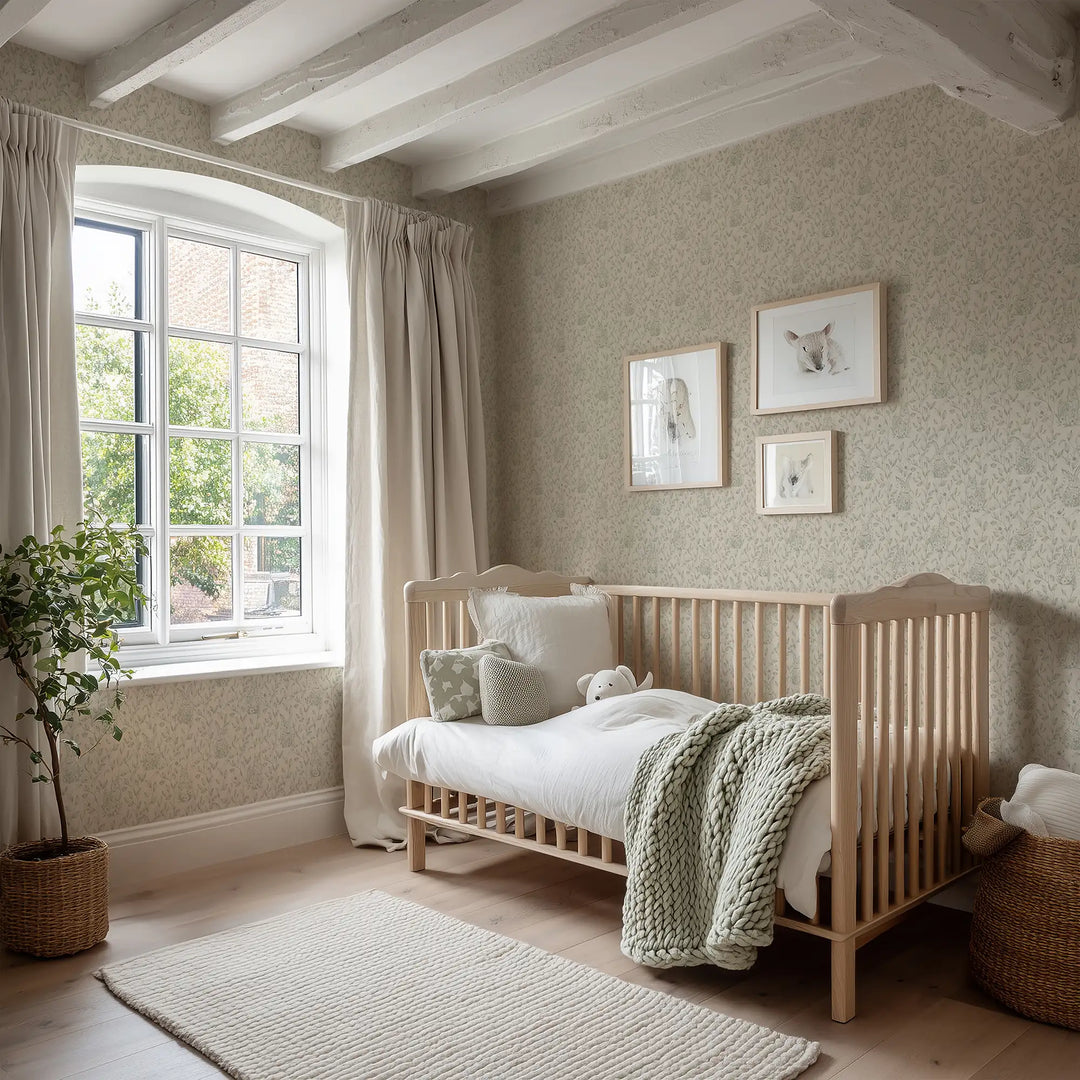 Woodland Sanctuary Wallpaper in Sage on Cream