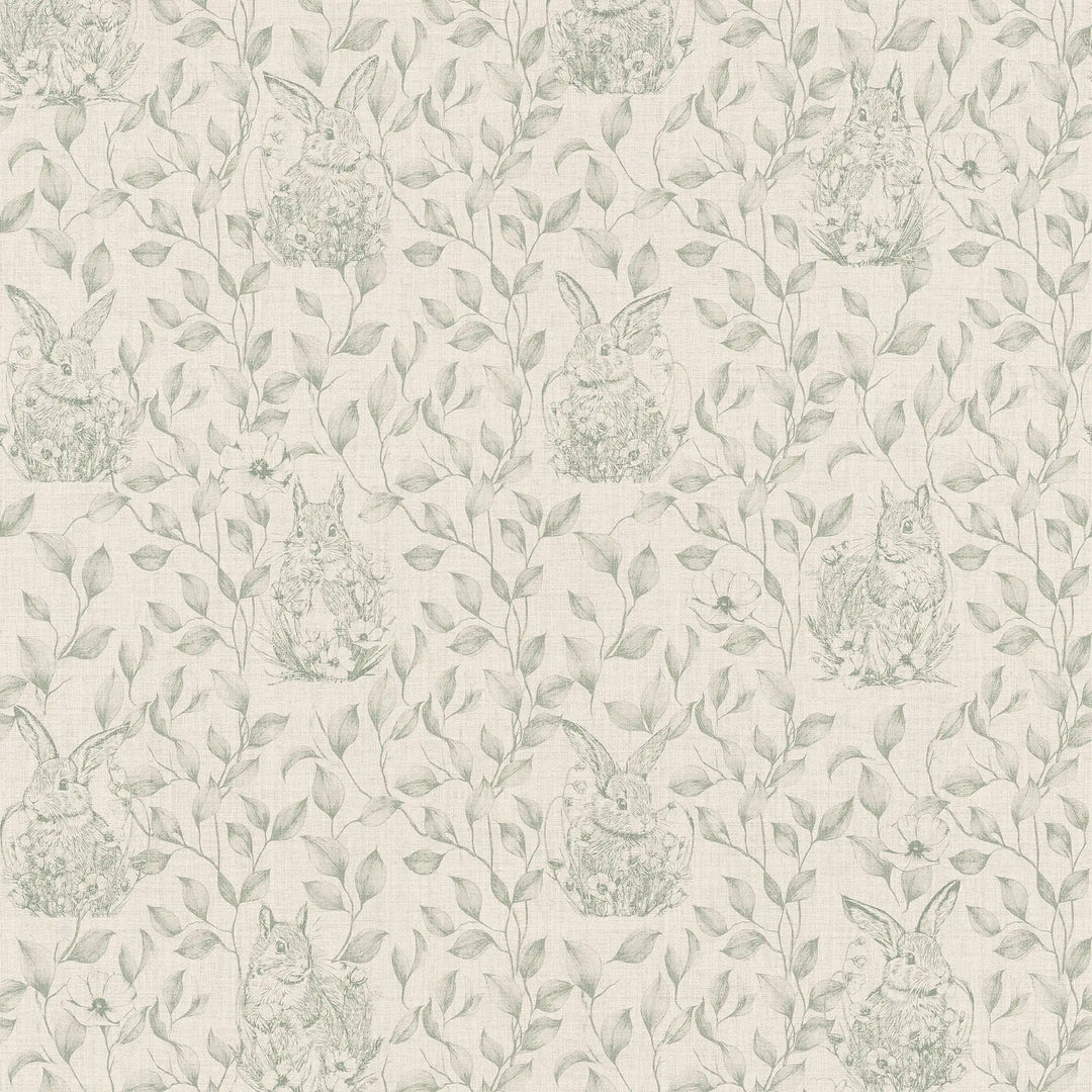 Woodland Sanctuary Wallpaper in Sage on Cream