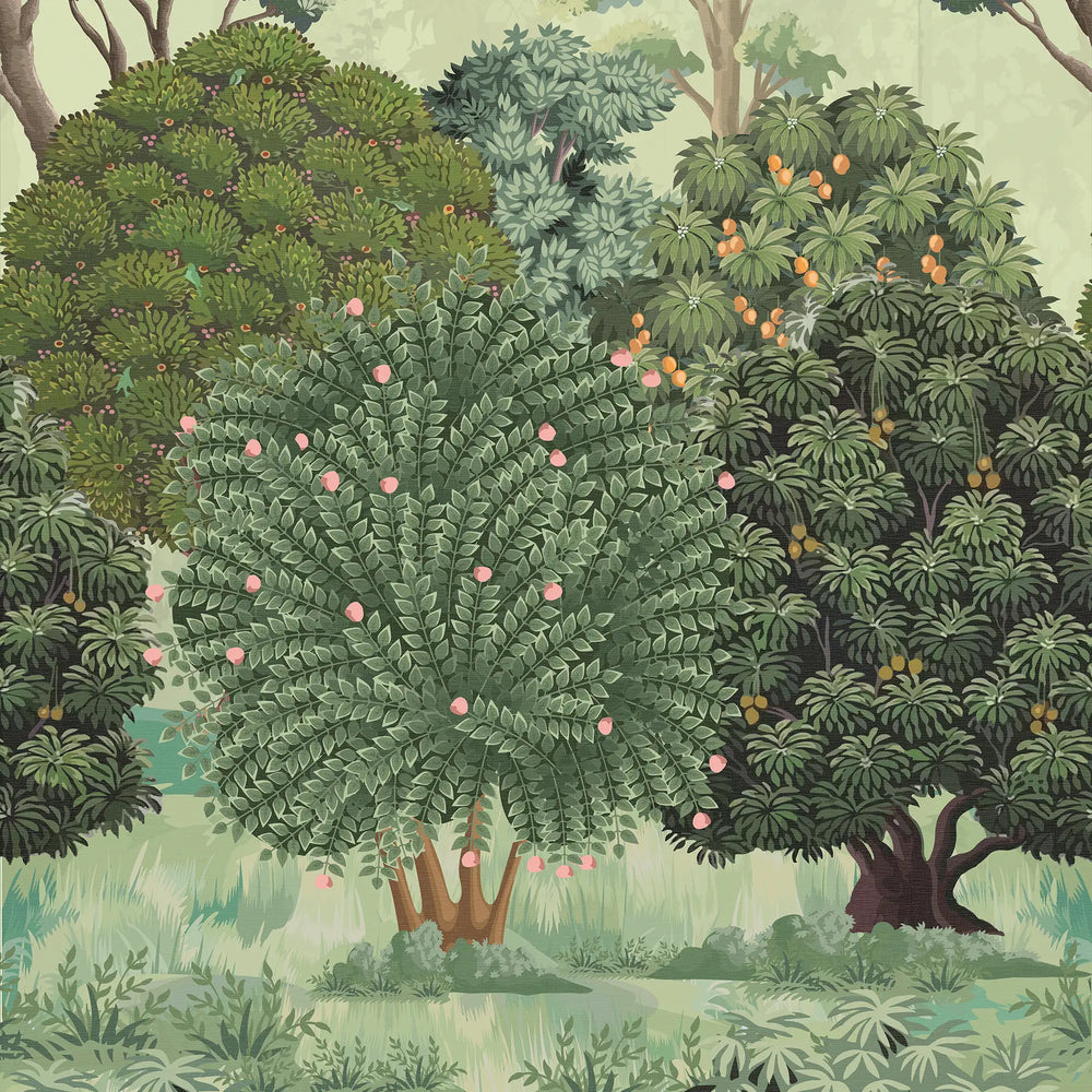 Woodland Walk Wallpaper in Forest Greens