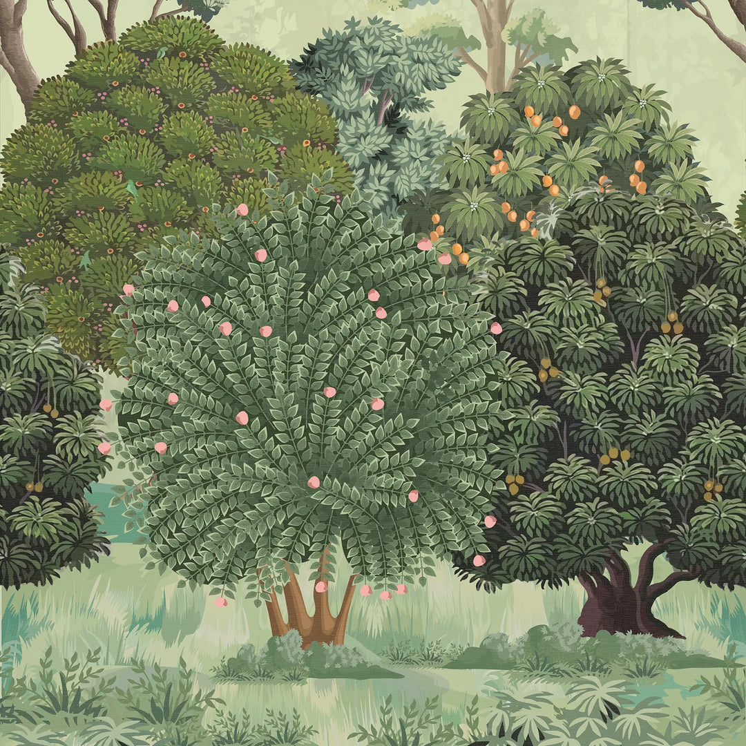 Woodland Walk Wallpaper in Forest Greens