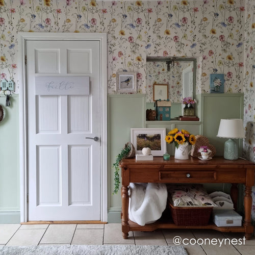 Delicate Stems Wallpaper in Soft Pastels on Linen