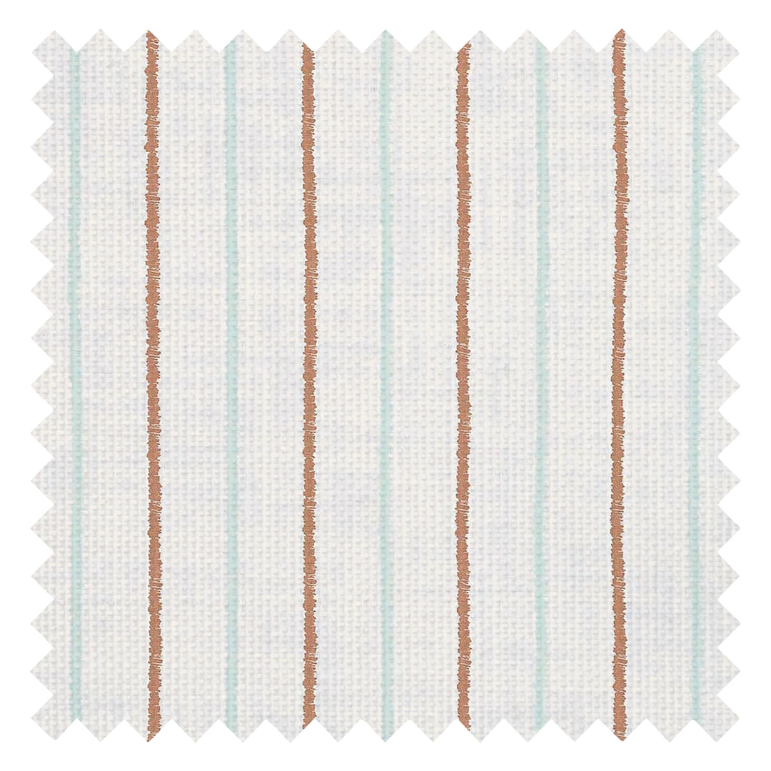 Shoreline Stripes Fabric in Autumn Spice and Duck Egg on Pearl White