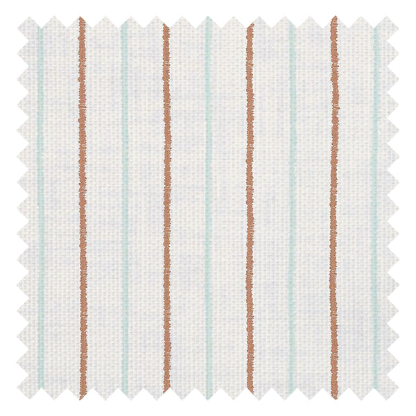 Shoreline Stripes Fabric in Autumn Spice and Duck Egg on Pearl White