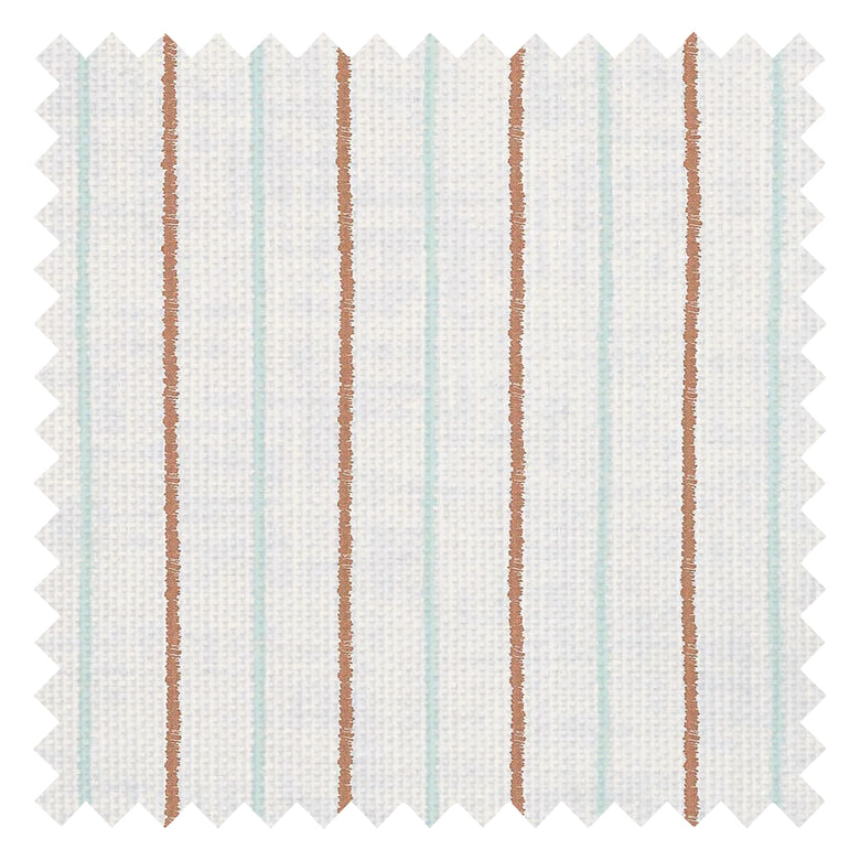 Shoreline Stripes Fabric in Autumn Spice and Duck Egg on Pearl White