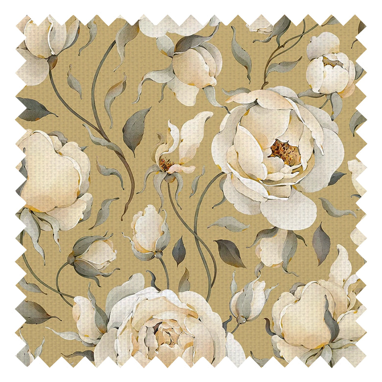 Enchanted Roses Fabric in Ivory on Antique Gold
