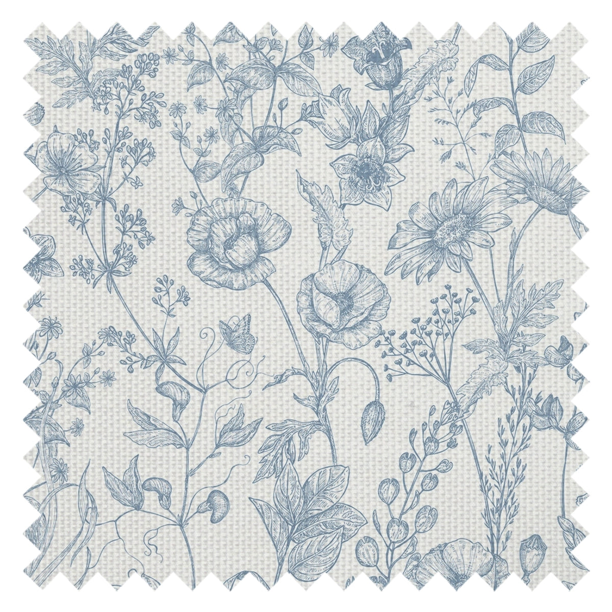 Sketched Meadow Fabric in Cornflower Blue on Cream