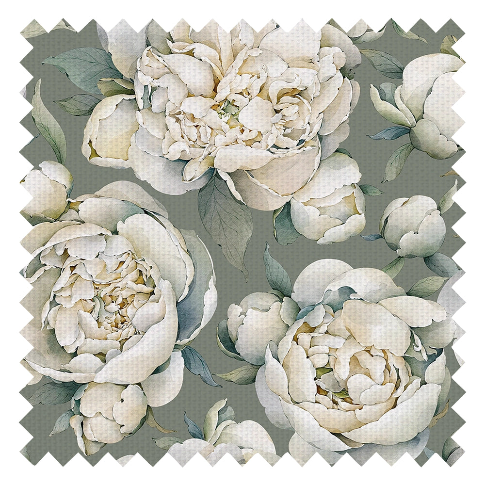 English Garden Peonies Fabric in Wild Nettle Green