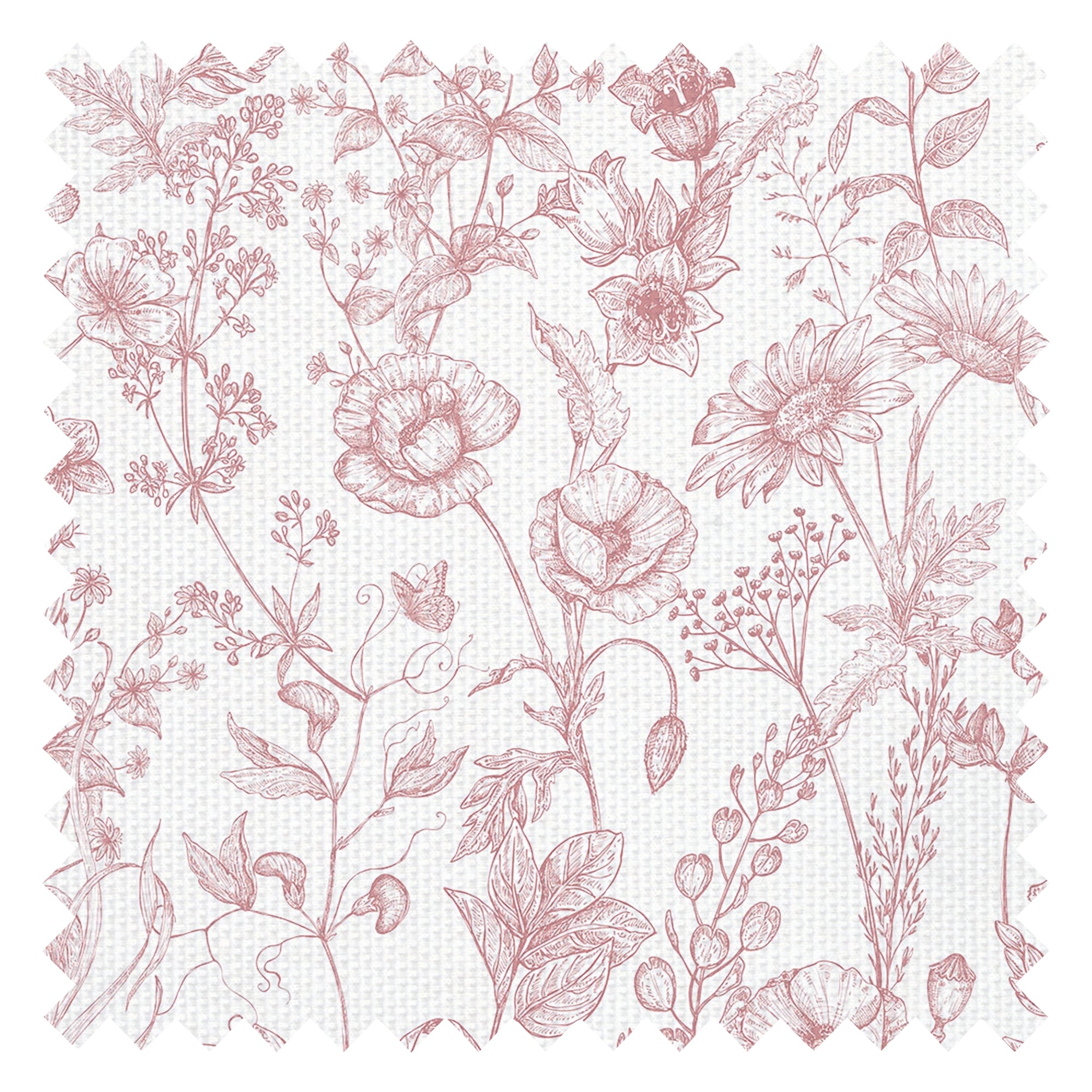 Sketched Meadow Fabric in Dusky Pink on White