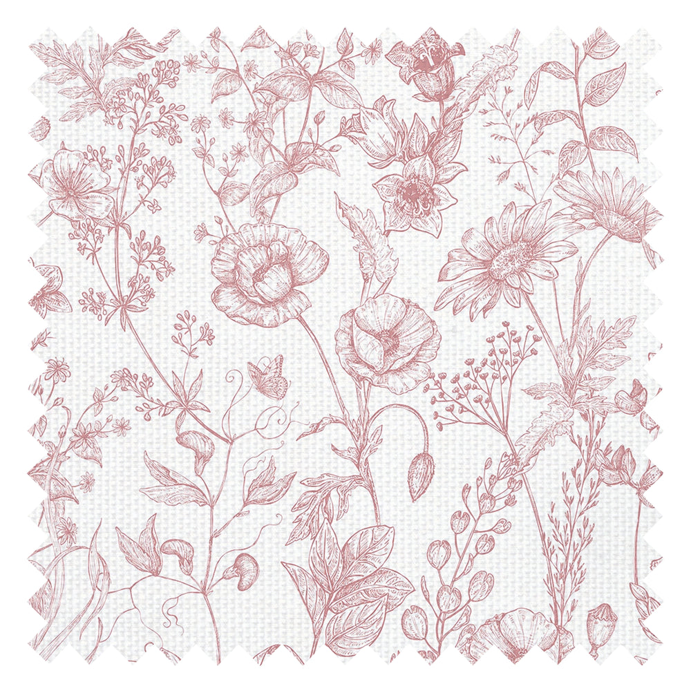 Sketched Meadow Fabric in Dusky Pink on White